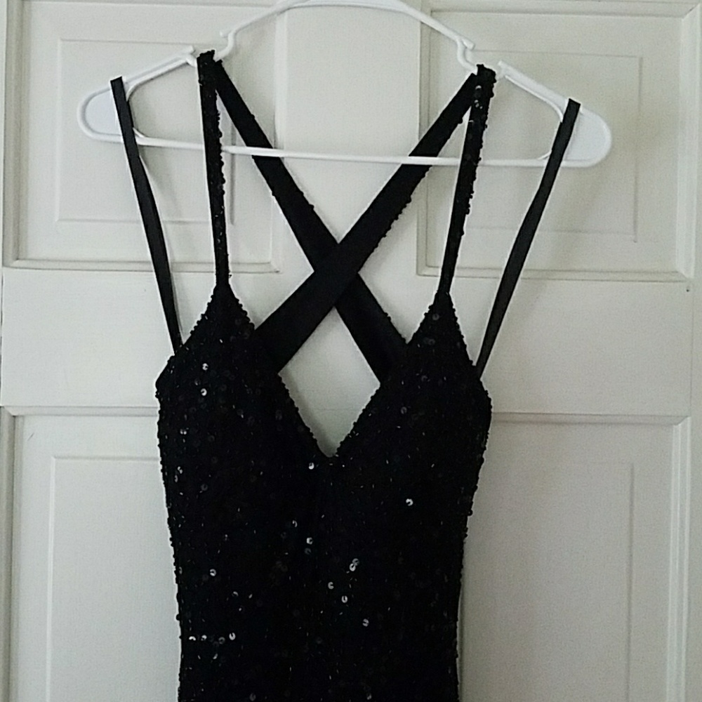 Black Beaded Cross Back Gown